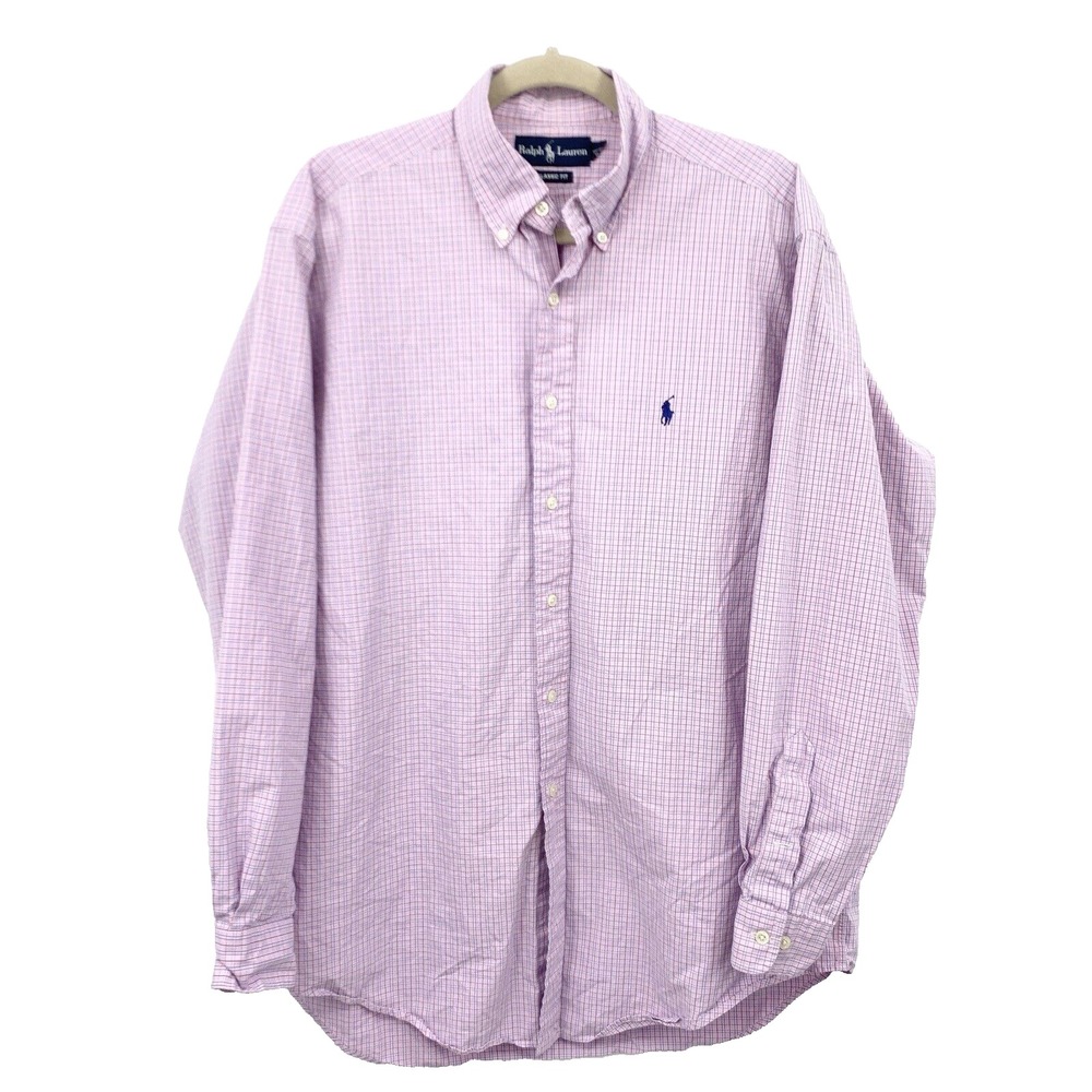 Ralph Lauren Men XL Size 16.5 34/35 Shirt Button Down Top Pink Blue Checkered